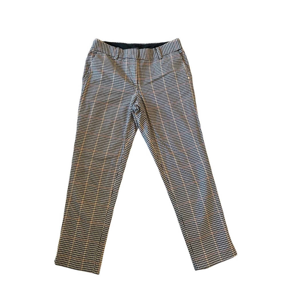 Talbots Hampshire Ankle Pants 4P Houndstooth‎ Plaid Black Tan Career Trousers